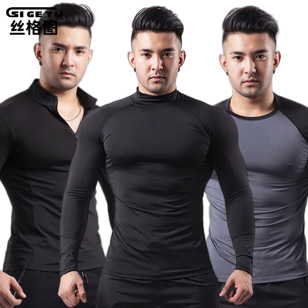 Black Men's Quick-Dry Compression Long Sleeve Training Shirt