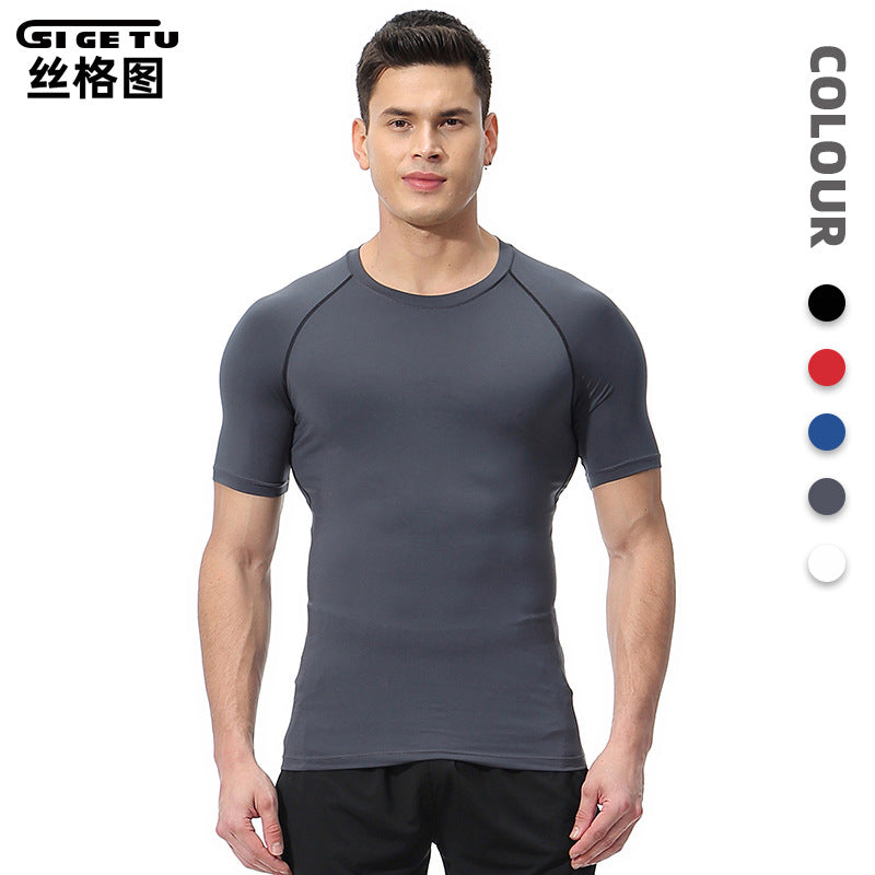 Black Men's Quick-Dry Compression Sports T-Shirt for Training