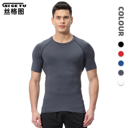 Black Men's Quick-Dry Compression Sports T-Shirt for Training