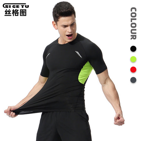 Black Men's Quick-Dry Compression Mesh Sports Training T-Shirt