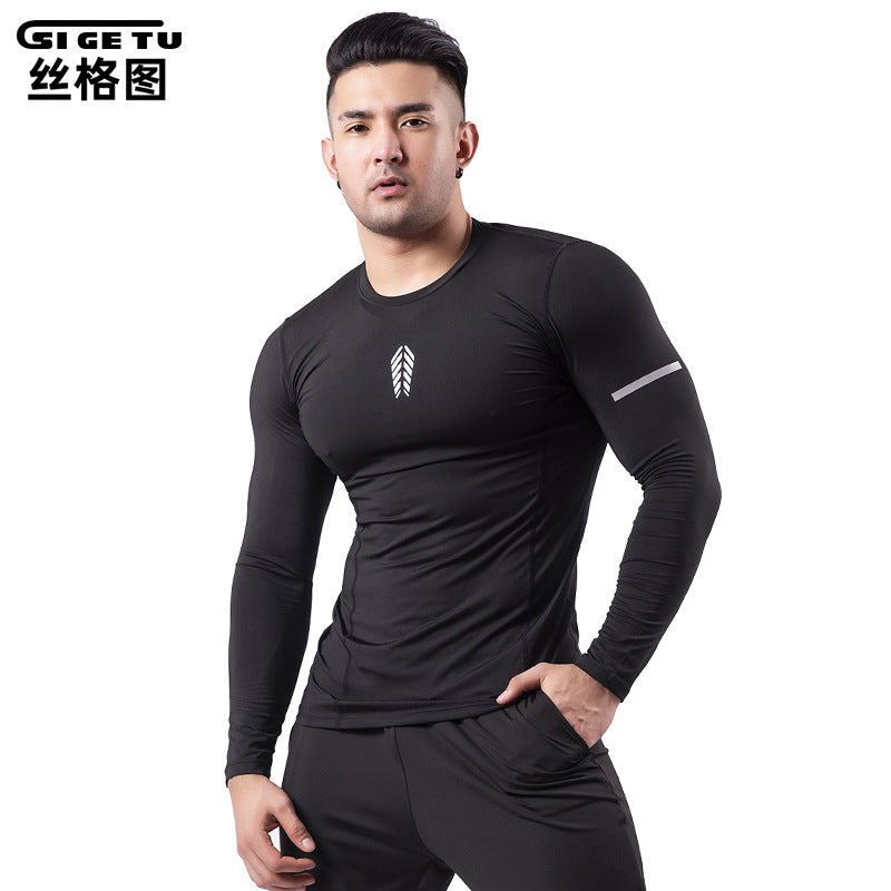 Black Men's Long Sleeve Quick-Dry Compression Training Shirt