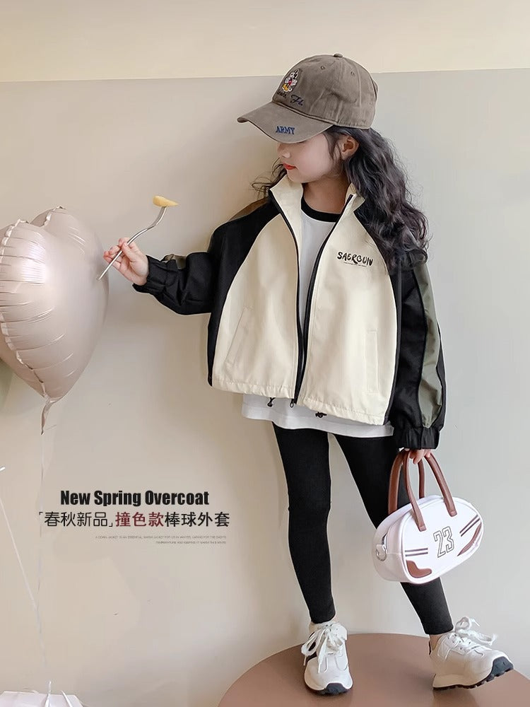 Girls Casual Hooded Spliced Jacket Autumn Short Coat