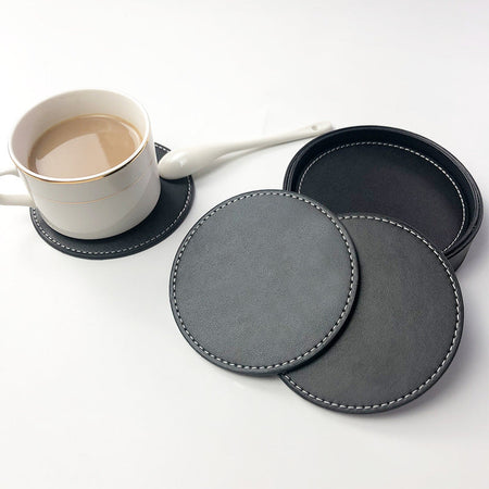 Black base Round PU Coaster Set 10cm Coffee & Tea Cup Mat