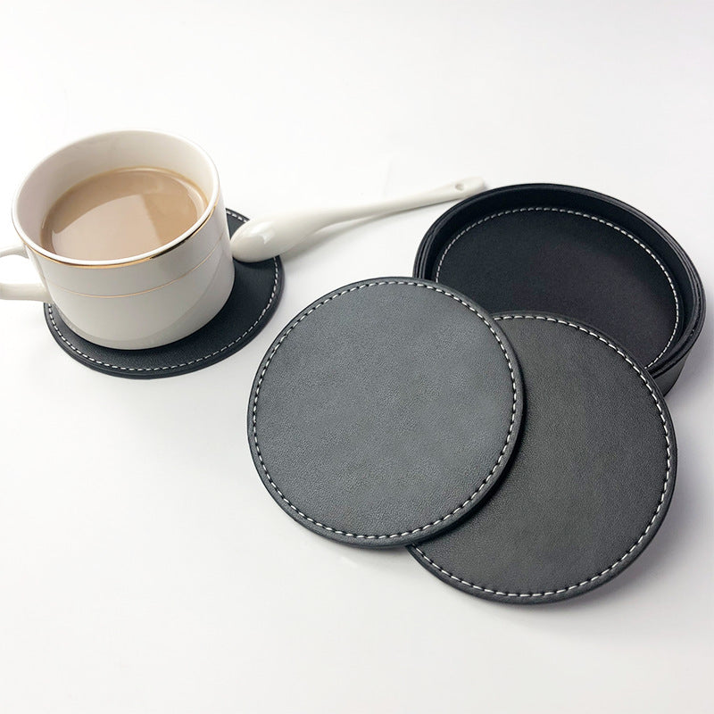Black base Round PU Coaster Set 10cm Coffee & Tea Cup Mat