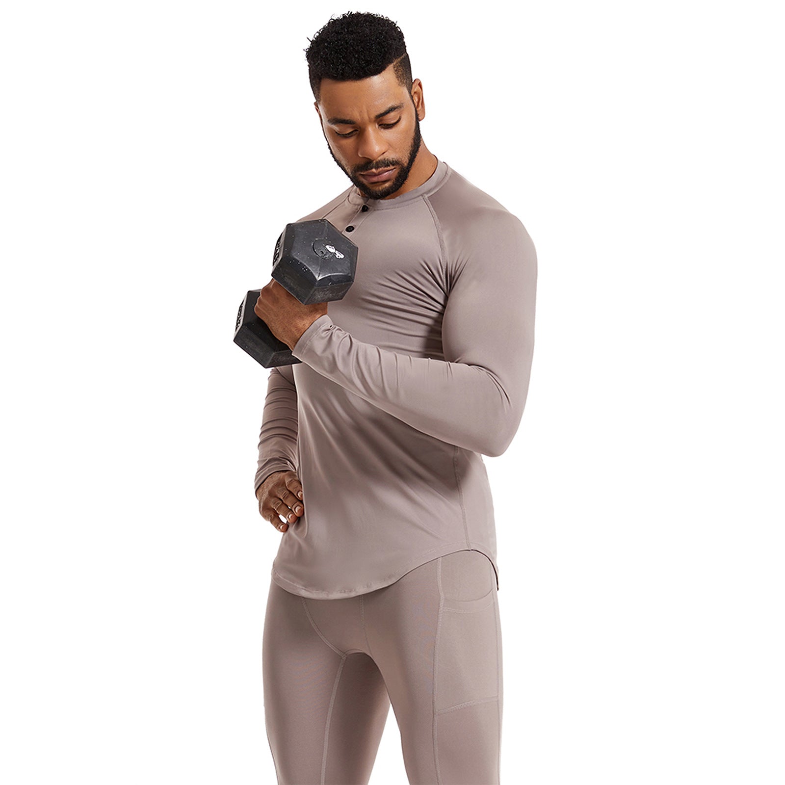 Gray Men's Quick-Dry Compression Long Sleeve Running Shirt