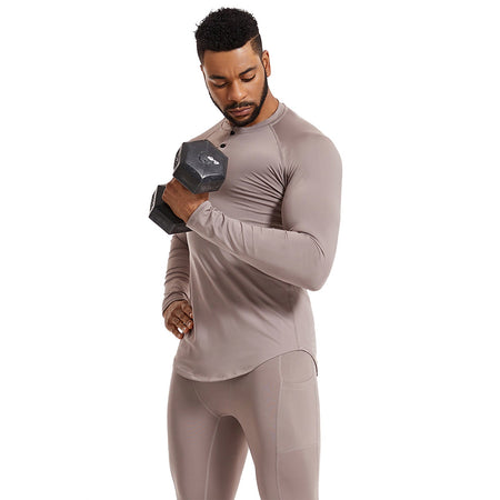 Gray Men's Quick-Dry Compression Long Sleeve Running Shirt
