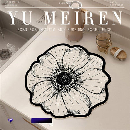 Blue flower Super Soft Absorbent Drying Mat Foldable Quick-Dry Table Pad