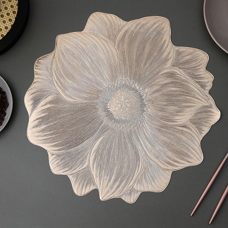 Color Foil PVC Heat Insulation Placemat Lotus Sunflower Design 8Pc