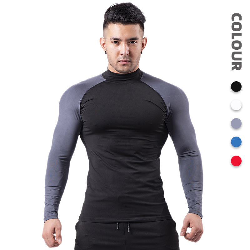Black Men's Quick-Dry Mock Neck Compression Long Sleeve Shirt