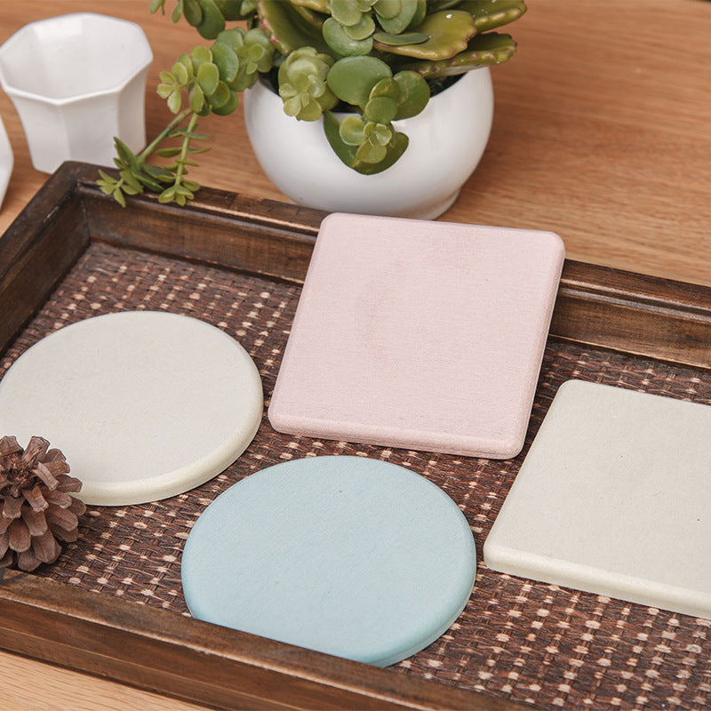 Multicolor-square & Diatomaceous Earth 10cm Absorbent Coaster Set Round Square Blank 6Pc