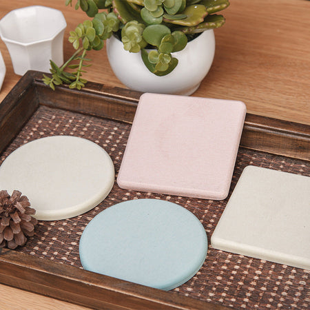 Multicolor-square & Diatomaceous Earth 10cm Absorbent Coaster Set Round Square Blank 6Pc