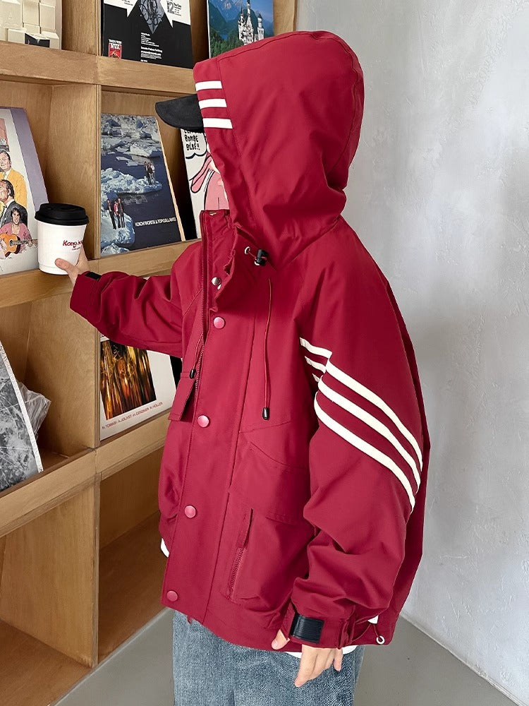 Boys Hooded Casual Spring Jacket Red Trendy Kids Outerwear