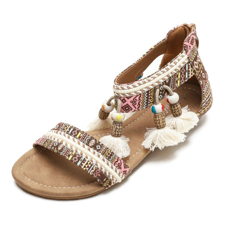 Black Women's Bohemian Wedge Sandals Open Toe Roman Style Shoes