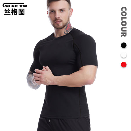 Black Men's Quick-Dry Compression Sports T-Shirt for Training