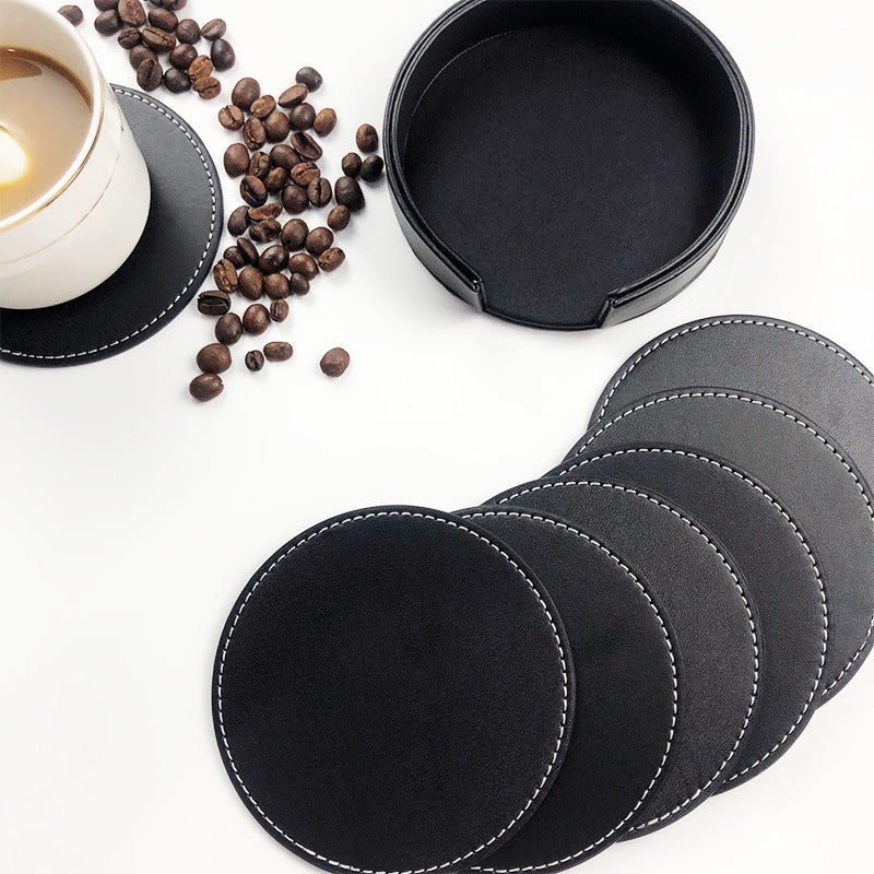 PU Leather Double-Sided Logo Cup Mat Heat Insulation Coaster Set