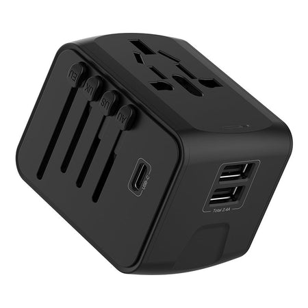Multi Plug Travel Charger Adapter 2USB + Type-C Fast Charging Base