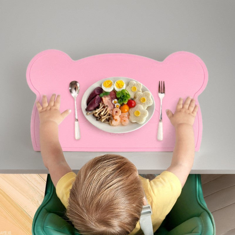 Pink bear Bear Silicone Placemat Kids Heat-Resistant Non-Slip Dining Mat