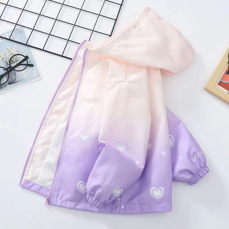 Kids Gradient Love Print Windbreaker Jacket Casual Outerwear