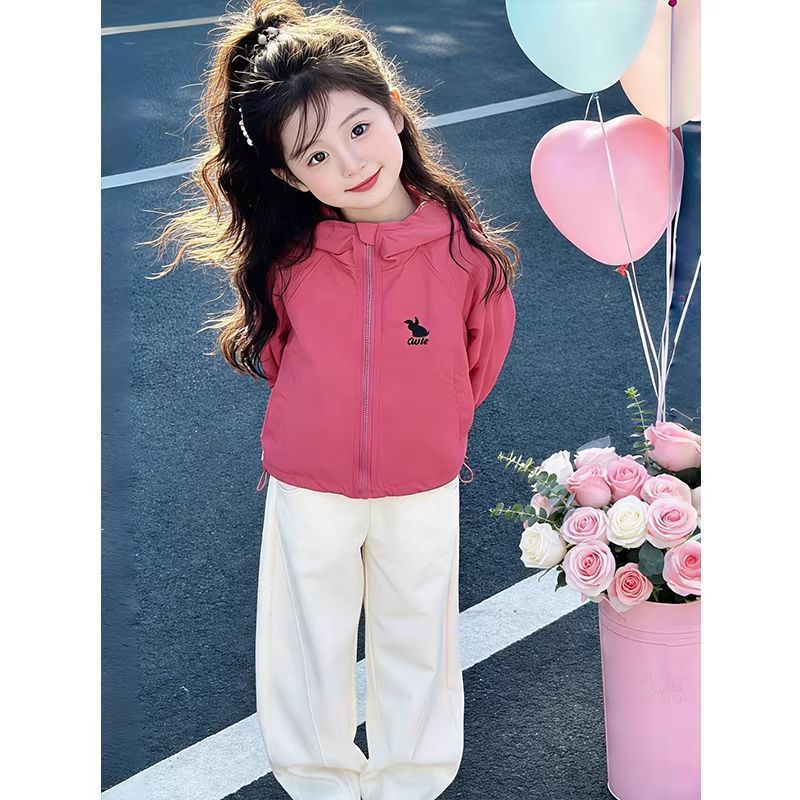 Girls Embroidered Rabbit UV Protection Autumn Jacket Korean Style