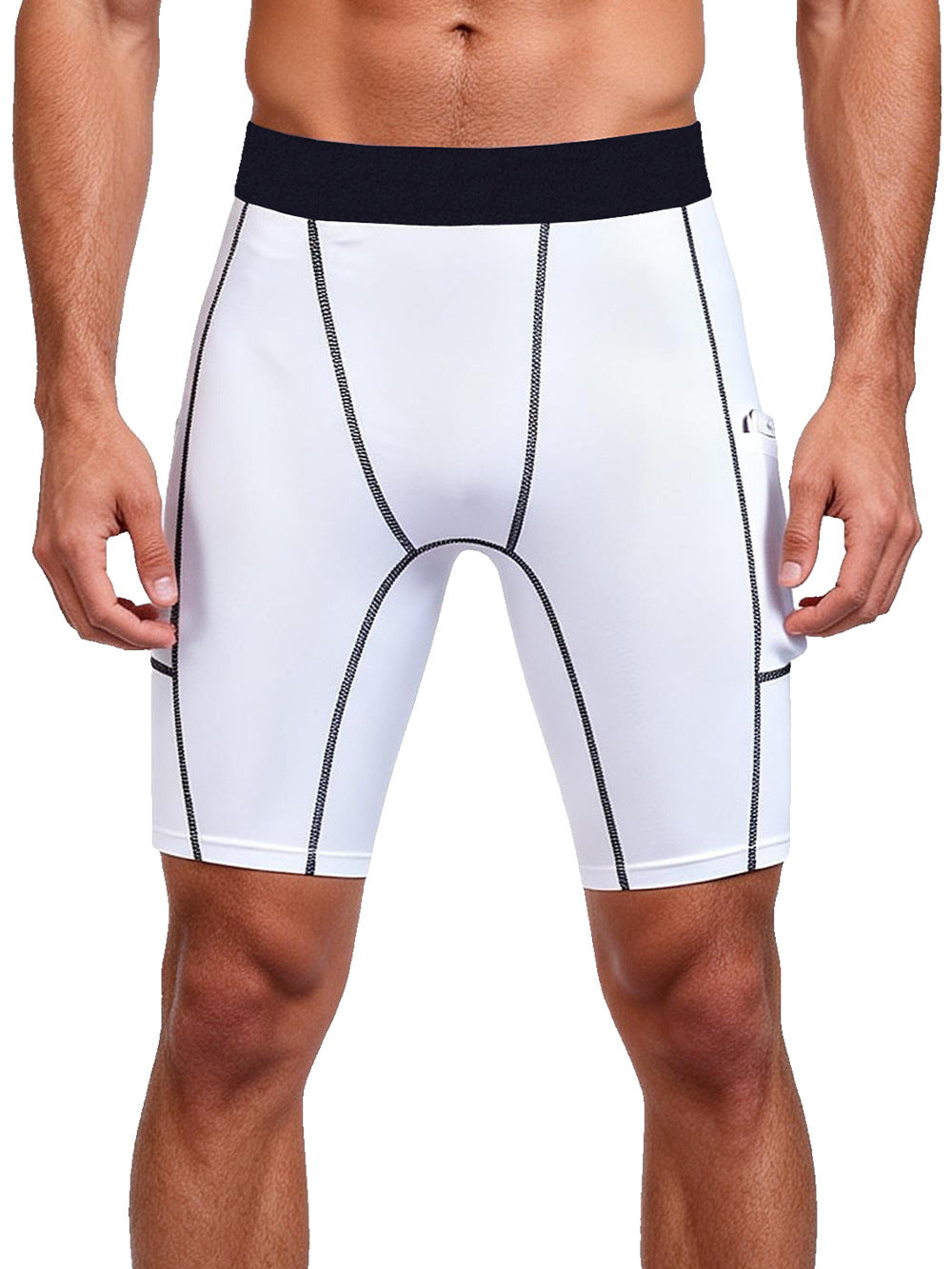 Black Men's Quick-Dry Compression Sports Shorts for Training