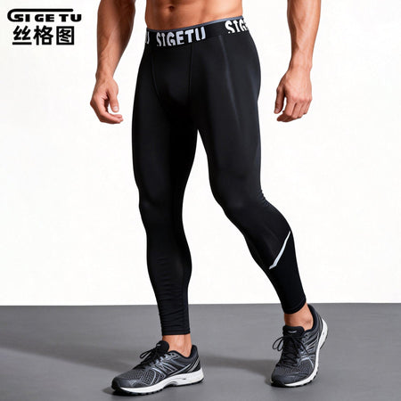Black Men's Quick-Dry Compression Fitness Pants for Training & Running