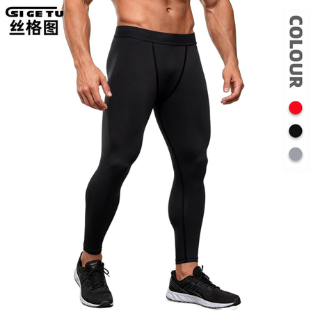 Black Men's Quick-Dry Compression Training Pants for Sports & Running