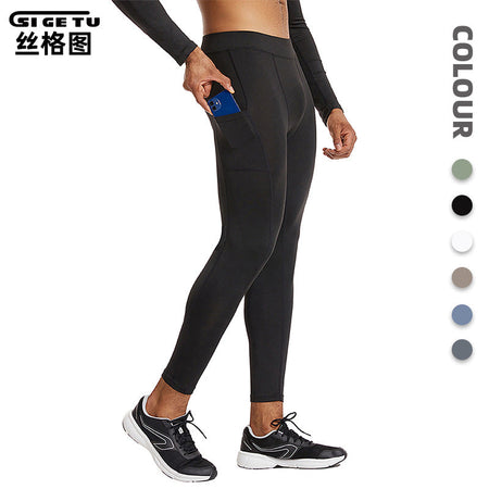 Black Men's Quick-Dry Compression Fitness Pants for Training & Sports