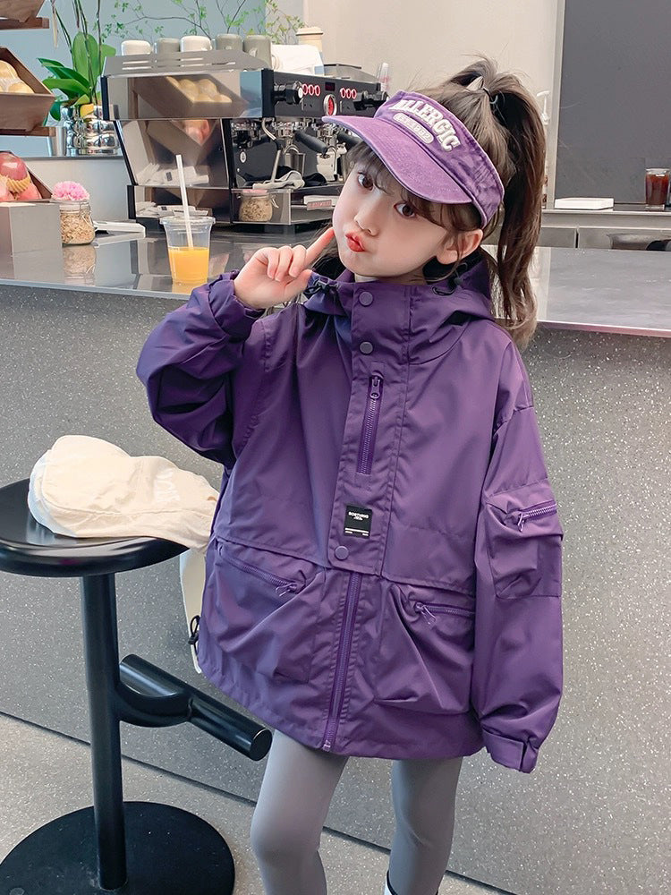 Kids Hooded Casual Windbreaker Jacket Functional Spring Coat