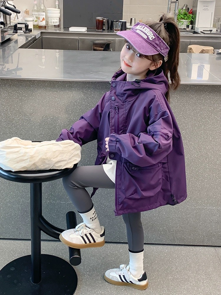 Kids Hooded Casual Windbreaker Jacket Functional Spring Coat