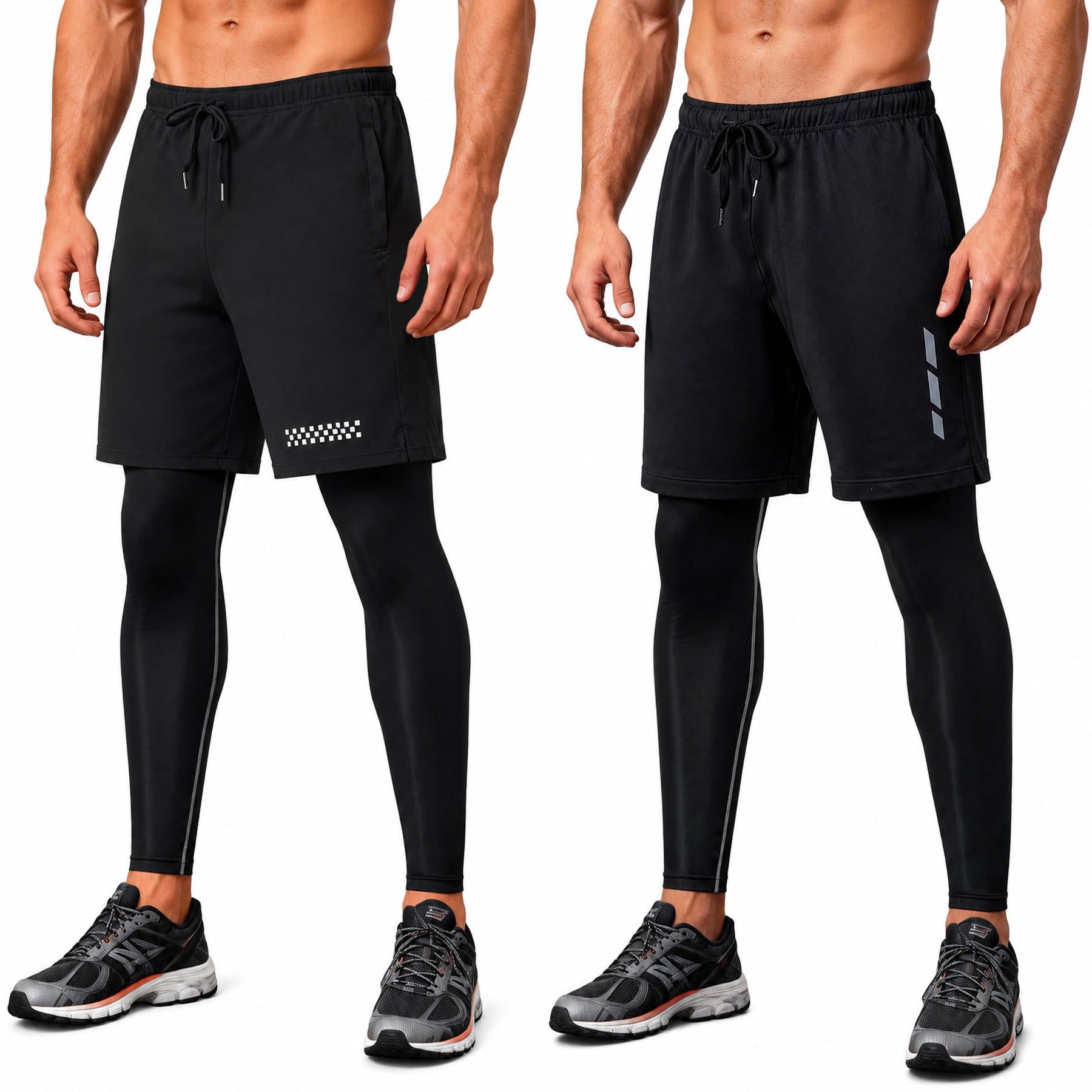 Black Men's Quick-Dry Sports Shorts & Compression Pants Set