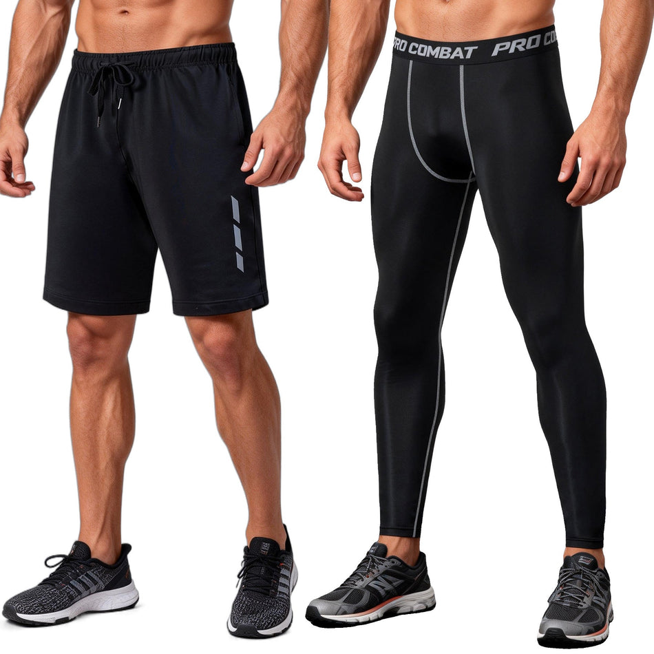 Men's Quick-Dry Sports Shorts & Compression Pants Set