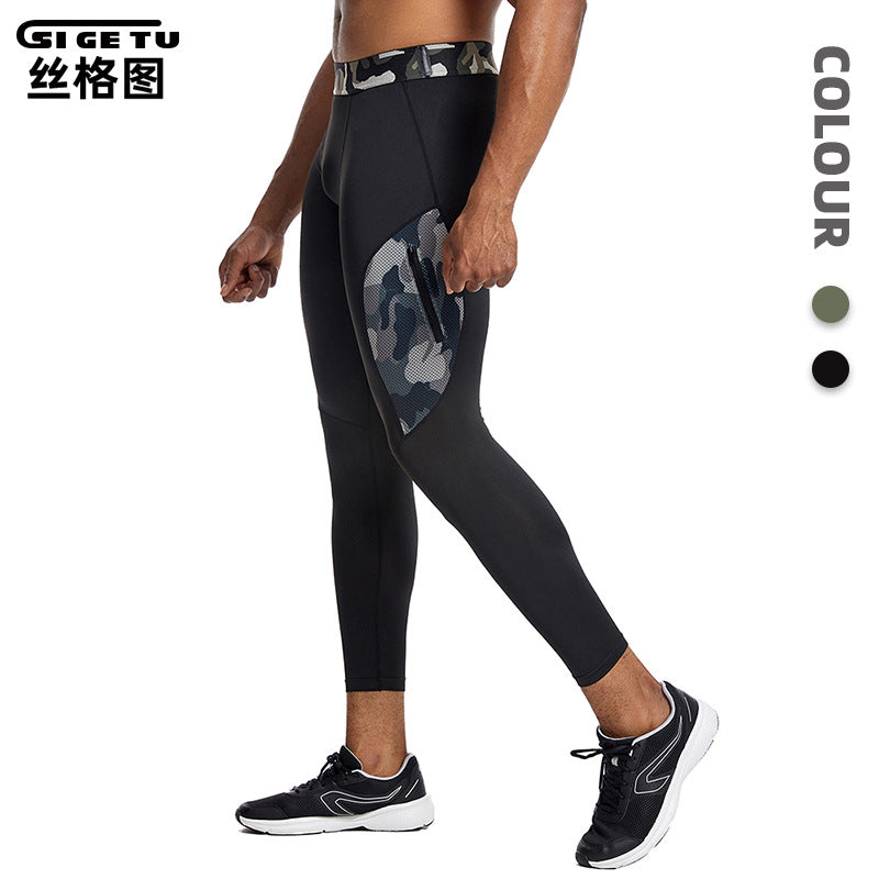 Black Men's Quick-Dry Compression Training Pants with Camo Detail