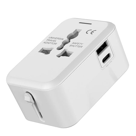 Universal Travel Charger Adapter USB-A Type-C Multi Plug Socket in Black