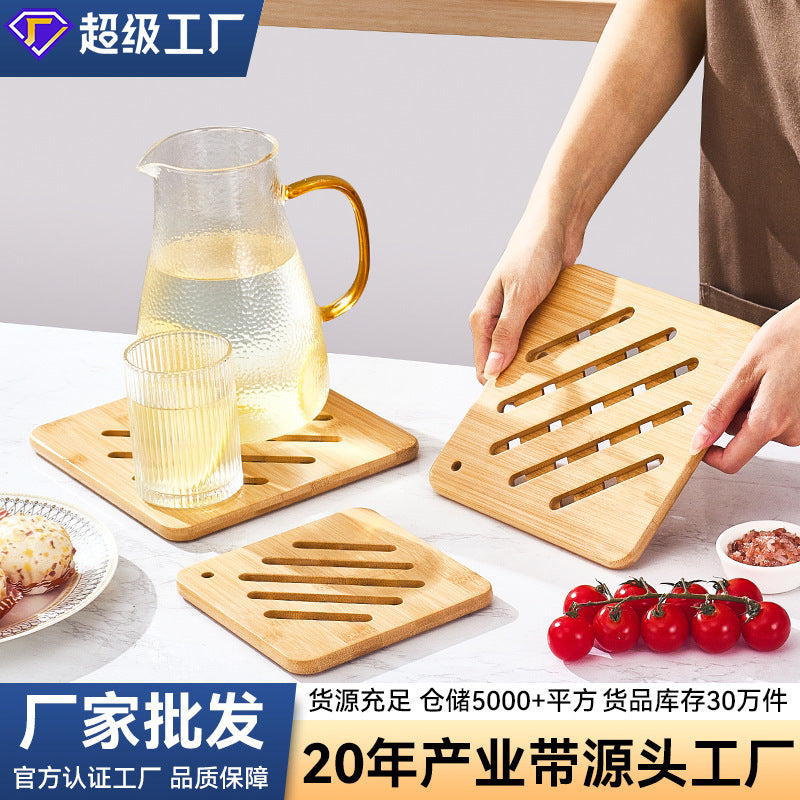Square Hollow Bamboo Heat Insulation Mat Anti-Scalding Table