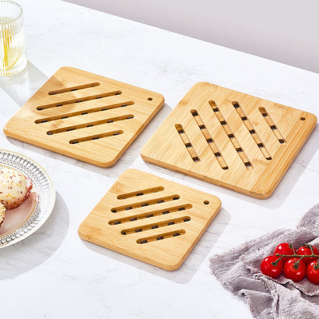 15cm Square Hollow Bamboo Heat Insulation Mat Anti-Scalding Table Placemat