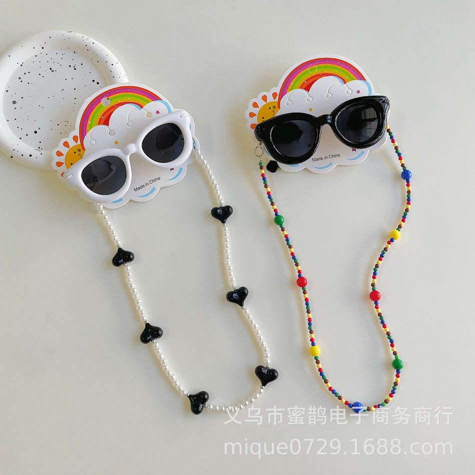 Kids Cat-Eye UV400 Sunglasses with Glass Chain Trendy Style