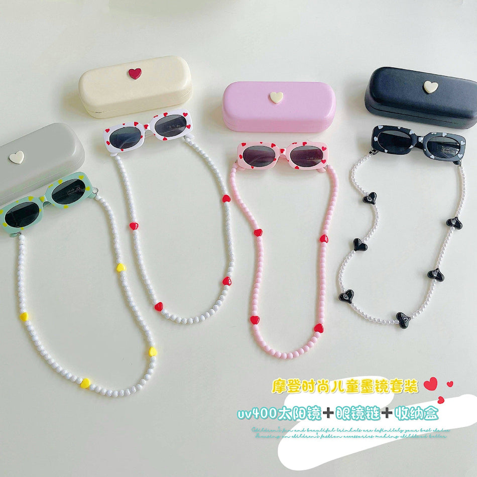 Kids Cat-Eye UV400 Sunglasses Love Box Chain Set