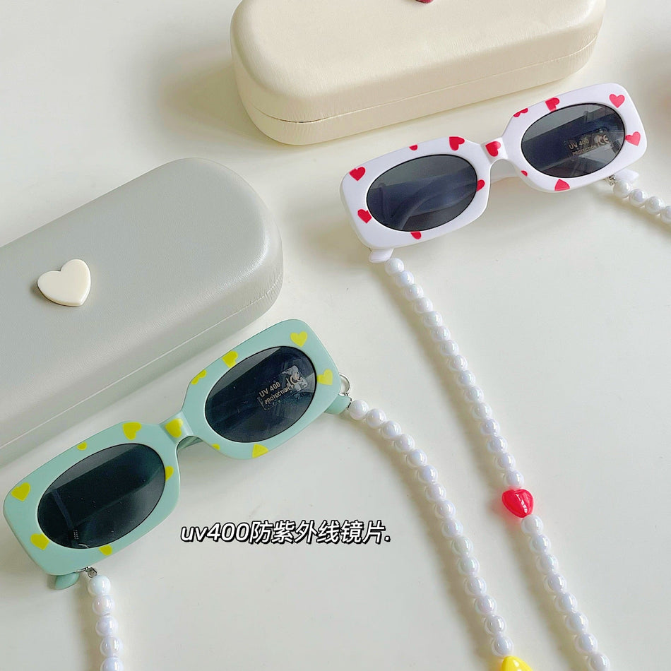 Kids Cat-Eye UV400 Sunglasses Love Box Chain Set