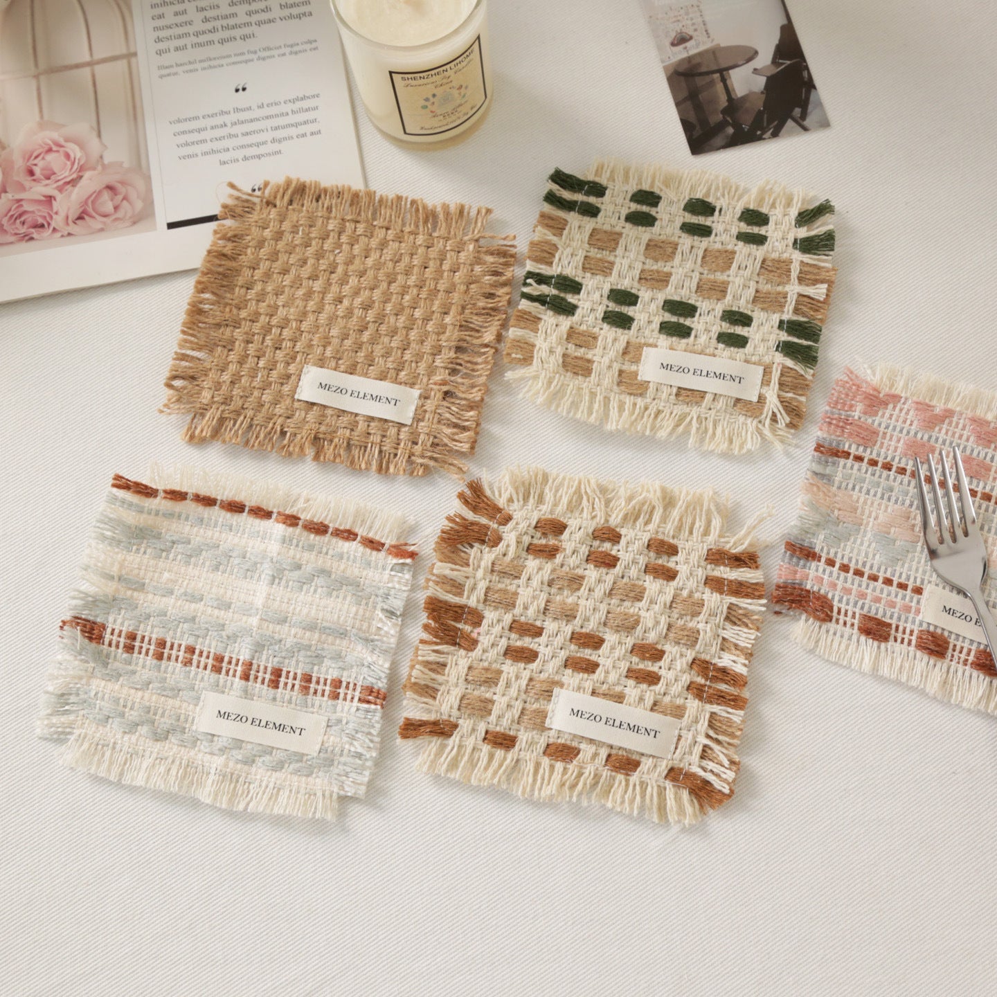 5 color Nordic Style Handmade Tassel Fabric Coaster Heat-Resistant Coffee Mat