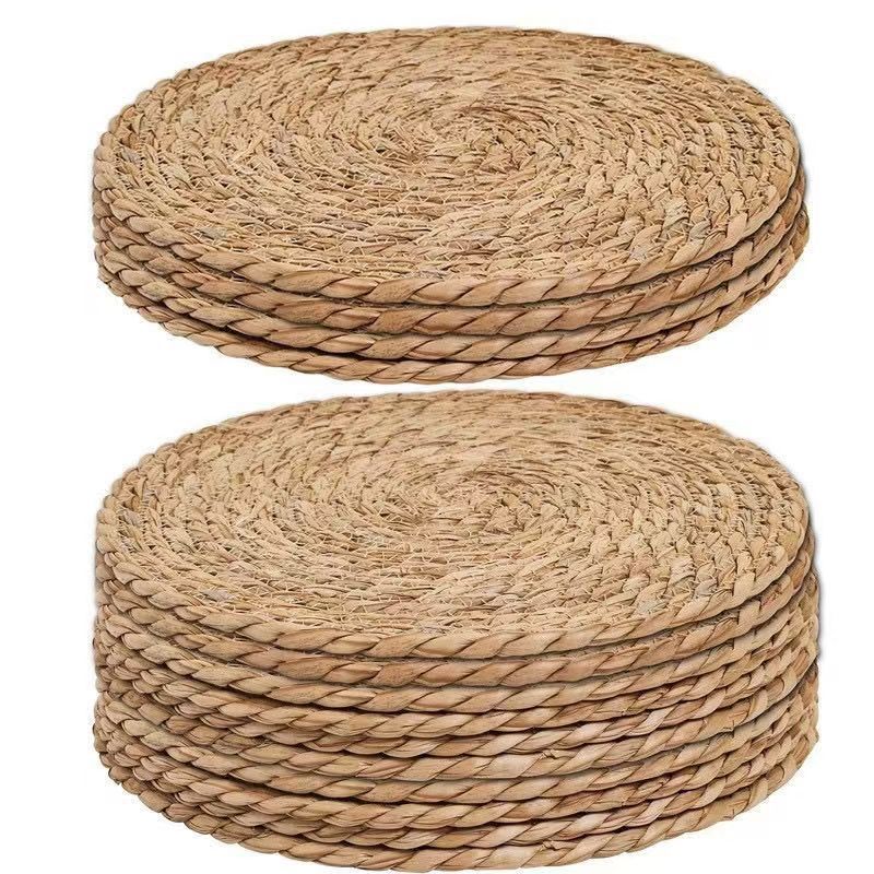 Cattail Straw Woven Round Placemat Heat Insulation Decorative Mat 3Pc