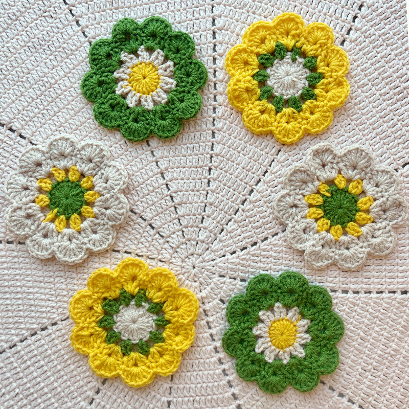 Handmade Wool Crochet Flower Coaster Cute Insulation Placemat 8Pc