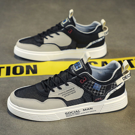 Black Men's Breathable Low-Top Mesh Sneakers for Casual Everyday Wear