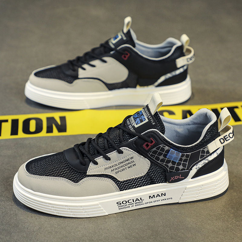 Black Men's Breathable Low-Top Mesh Sneakers for Casual Everyday Wear