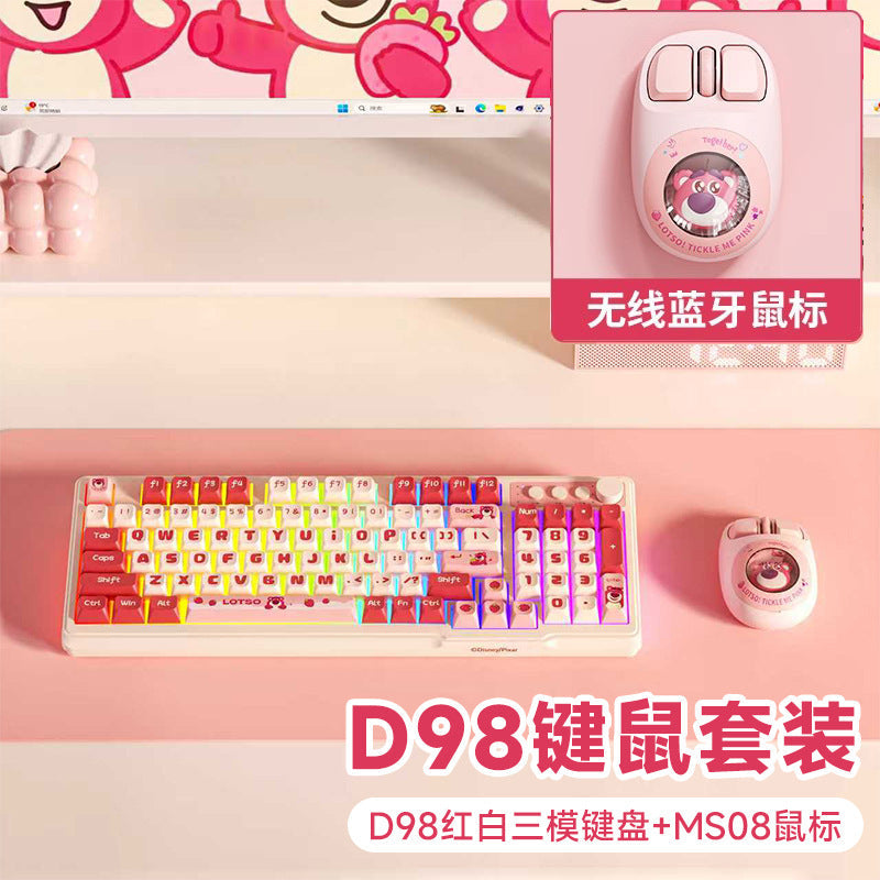 Strawberry Bear Wireless Keyboard and Mouse Set Cute Office