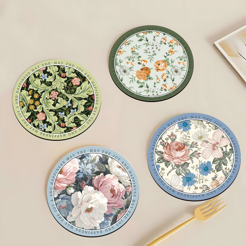 Fragrant gold Floral Round Heat-Resistant Coaster Set Water-Absorbent Non-Slip Mats 17X17CM