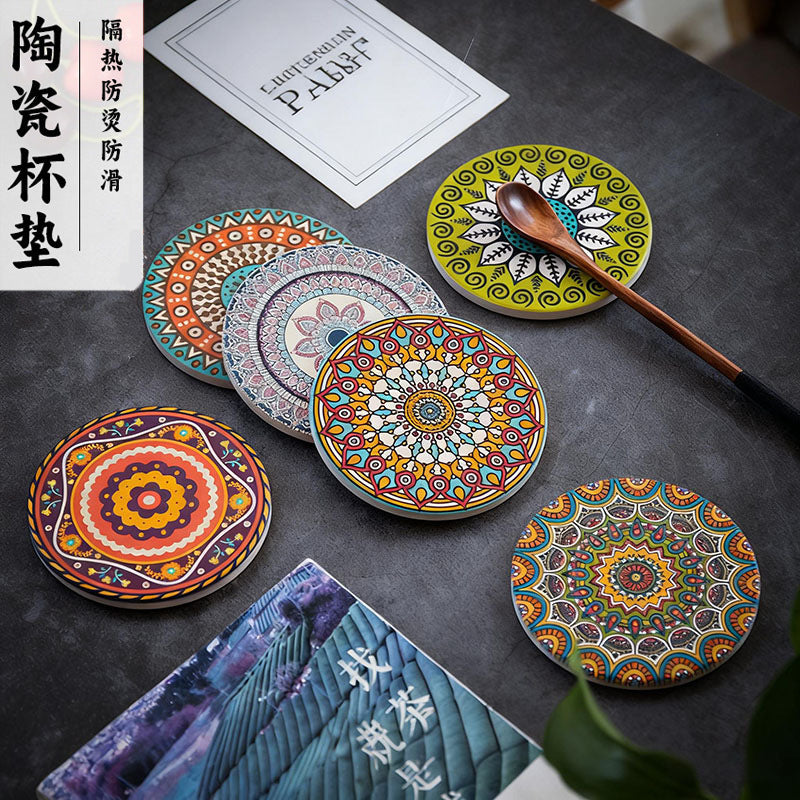Ceramic Mandala Round Tea Coaster Heat-Resistant Table Mat