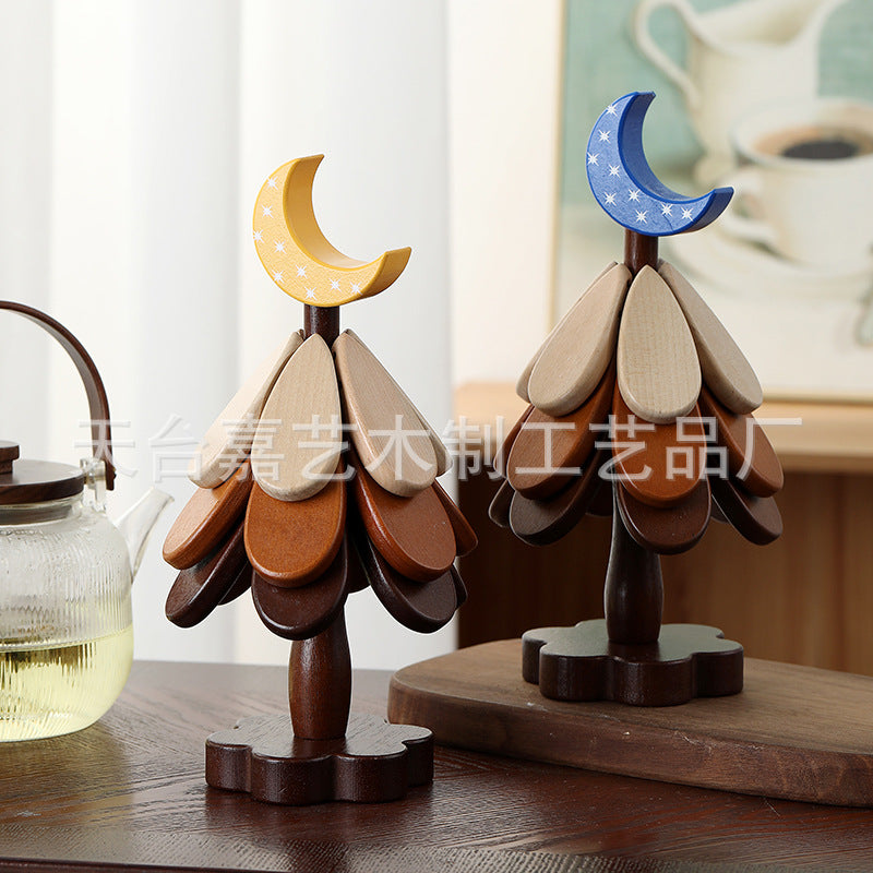 Christmas Tree Wooden Heat Insulation Mat Foldable Tea & Pot