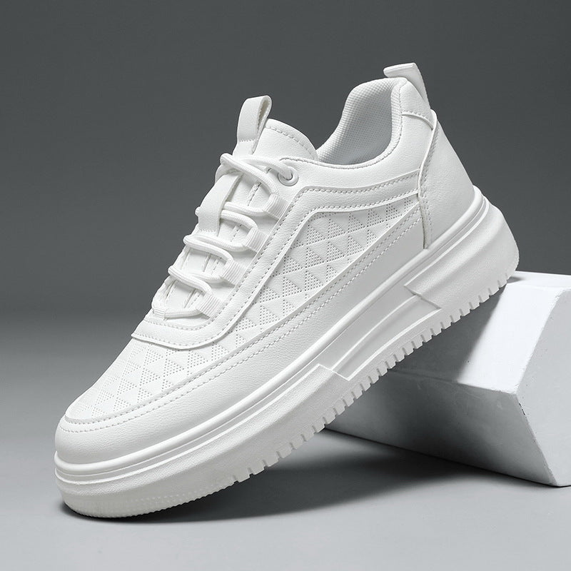 White Men's Breathable Thick-Sole Casual Sneakers for Everyday Wear