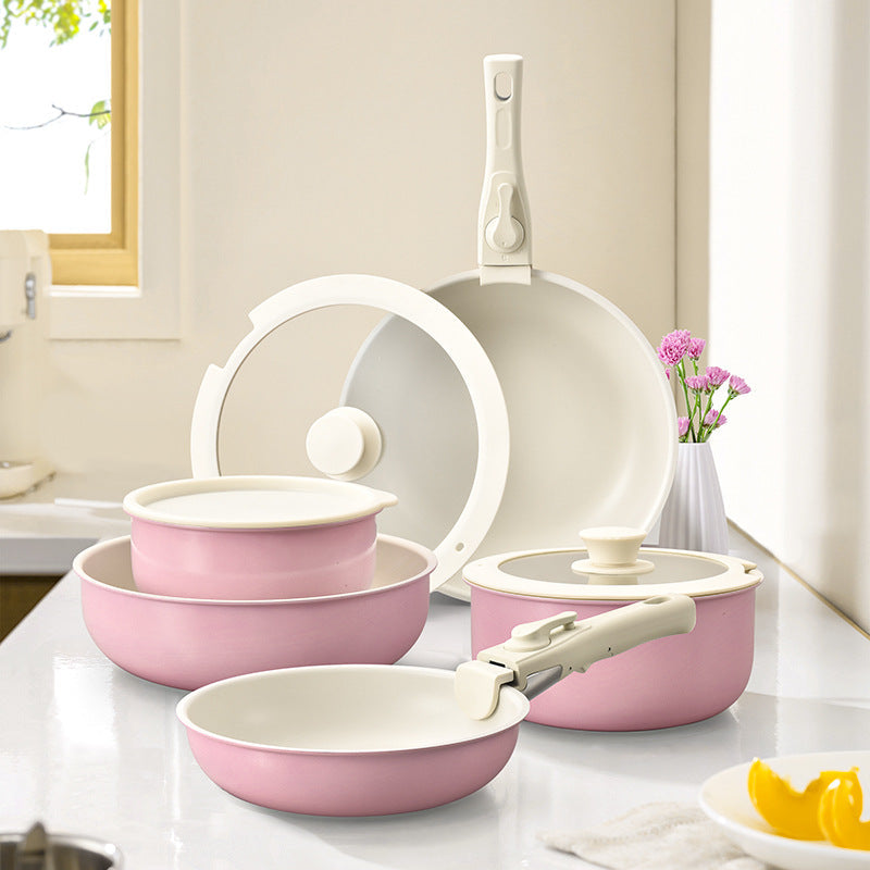 Cherry blossom Detachable Handle Nonstick Cookware Set Wok Soup & Frying Pans