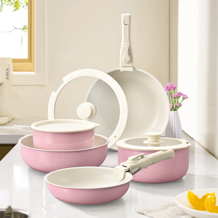 Cherry blossom Detachable Handle Nonstick Cookware Set Wok Soup & Frying Pans